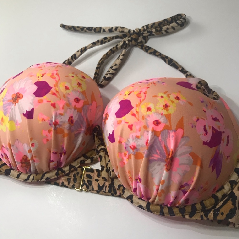 Victoria's Secret Peach Floral Push-Up Bikini Top with Pink & Purple Accents